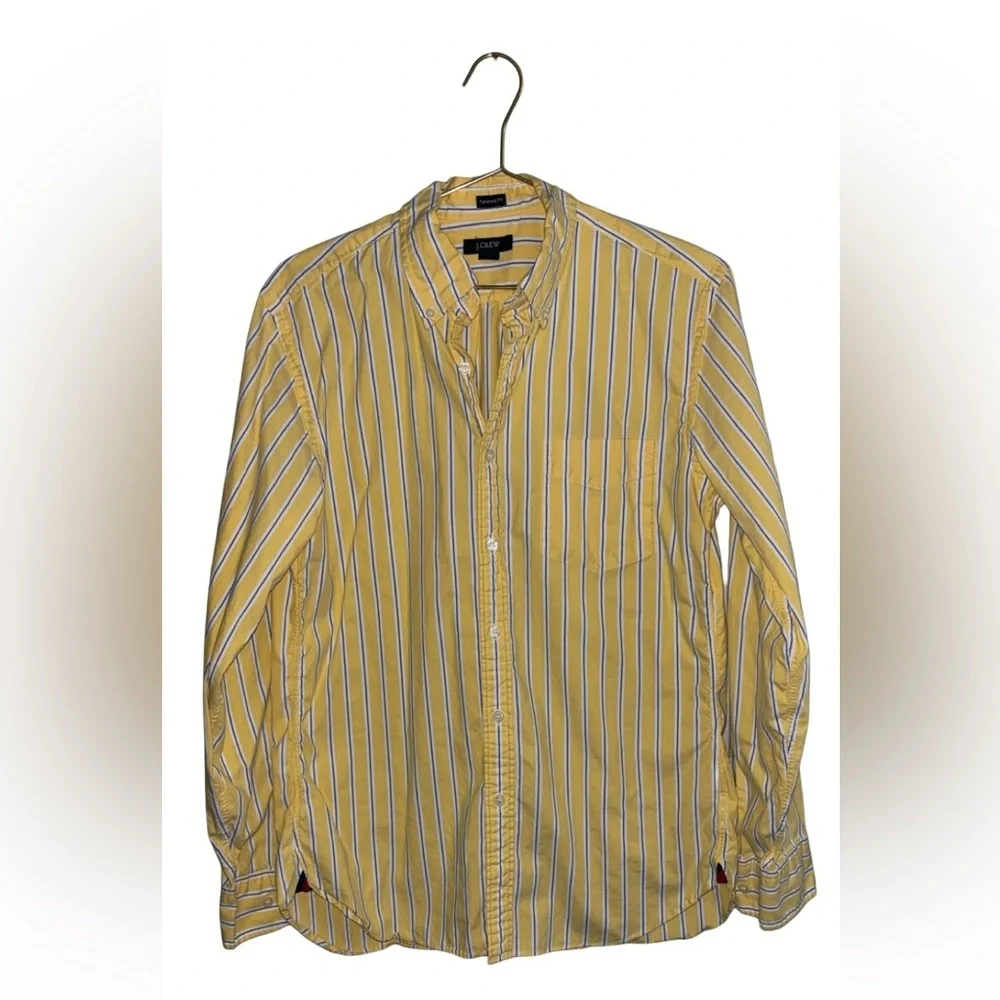 J. Crew Men’s Yellow & White Tailored Fit Striped Button-Down Shirt Size Medium